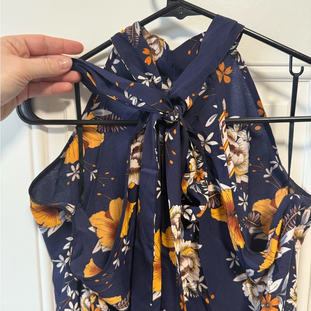 Floral Halter Neck Dress - Navy and Orange - Picture 5 of 6